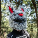 Motorcycle Helmet Cover Plush Protective Helmet Cover for Motorcycle Helmet Funny Cartoon Helmet Covers Evil Grey Rabbit Motorcycle Helmet Hat Protective Cover for Motorcycle Helmet for Most - Image 10