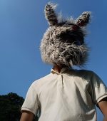 Motorcycle Helmet Cover Plush Protective Helmet Cover for Motorcycle Helmet Funny Cartoon Helmet Covers Evil Grey Rabbit Motorcycle Helmet Hat Protective Cover for Motorcycle Helmet for Most - Image 2