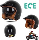 BGMKE Men's and Women's 3/4 Half Helmet Retro Bowls with Visor Motorcycle Jet Helmet ECE Approved for Adult Scooter Moped Vintage Moped, 54-60 cm - Image 2