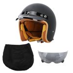 BGMKE Men's and Women's 3/4 Half Helmet Retro Bowls with Visor Motorcycle Jet Helmet ECE Approved for Adult Scooter Moped Vintage Moped, 54-60 cm