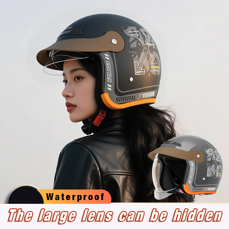 hf 1 Motorcycle Half Face Helmet For Adult Safety Helmet With Brim Suitable Men And Women Sun Protection - Image 1